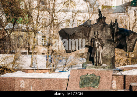 Vitebsk, Belarus. Denkmal für Alexander Sergejewitsch Puschkin ist russische Dichter, Schriftsteller und Dramatiker und in der Nähe von Puschkin Brücke. Stockfoto