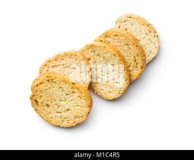 Knuspriges Brot bruschetta auf weißem Hintergrund. Stockfoto