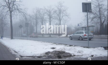 Ein nebeliger Tag in Lodz, Polen Stockfoto