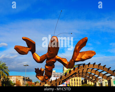 La Gamba Denkmal in Barcelona, Spanien. Es wurde von Javier Mariscal entworfen. Stockfoto