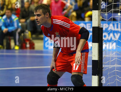 Kiew, Ukraine - Januar 29, 2017: Torhüter Kyrylo Tsypun der Ukraine in Aktion während der freundlich Futsal Spiel gegen Spanien bei Palats Sport in Kiew Stockfoto