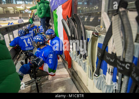 Januar 26, 2018 - Turin, Italy-January 26, 2018: Das internationale Turnier von Sledge Eishockey 2018 zwischen Italien gegen Norwegen im Palatazzoli in Turin, Italien in der Pic: (Bild: © Stefano Guidi über ZUMA Draht) Stockfoto