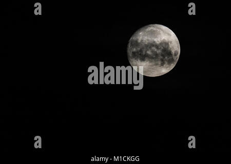 Sycamore Avenue, Godalming. 30. Januar 2018. Clearing Himmel über dem Hause Grafschaften über Nacht. Die supermoon aus Godalming, Surrey gesehen. Credit: James Jagger/Alamy leben Nachrichten Stockfoto