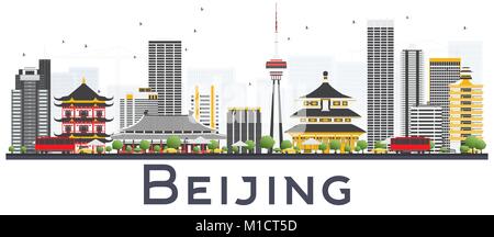 Beijing China City Skyline mit grauen Gebäude isoliert auf weißem Hintergrund. Vector Illustration. Business Travel und Tourismus Konzept Stock Vektor