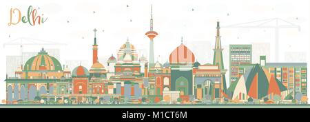 Delhi Indien Skyline der Stadt mit Gebäuden. Vector Illustration. Business Travel und Tourismus Konzept mit historischer Architektur. Delhi Stadtbild Stock Vektor