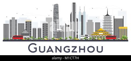Guangzhou China City Skyline mit grauen Gebäude isoliert auf weißem Hintergrund. Vector Illustration. Business Travel und Tourismus Konzept Stock Vektor