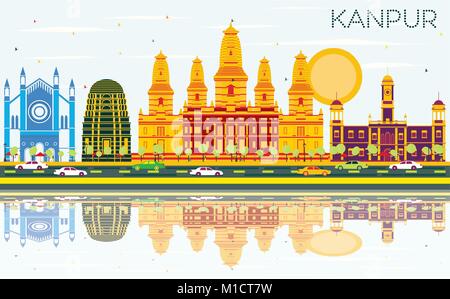 Kanpur Indien Skyline der Stadt mit Gebäuden, blauer Himmel und Reflexionen. Vector Illustration. Business Travel und Tourismus Konzept Stock Vektor
