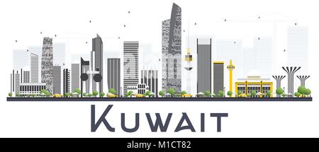 Kuwait City Skyline mit grauen Gebäude isoliert auf weißem Hintergrund. Vector Illustration. Business Travel und Tourismus Konzept mit modernen Gebäuden. Stock Vektor