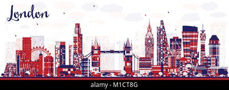 Abstrakte London England Skyline der Stadt mit Gebäuden. Vector Illustration. Londoner Stadtbild mit Sehenswürdigkeiten. Stock Vektor