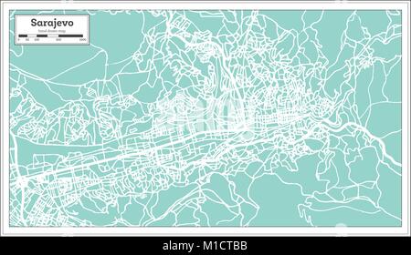 Sarajevo Bosnien und Herzegowina Stadtplan im Retro-stil. Übersichtskarte. Vector Illustration. Stock Vektor