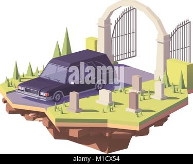 Vektor Low Poly Bestattung Leichenwagen Auto Stock Vektor