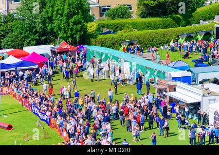 Dundonald Highland Games feiert traditionelle schottische Kultur, Pipe Band Contest, Majoren drum, solo Piping, Highland dancing und schwere Ereignisse Stockfoto