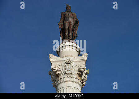 Spalte, Statue, König Pedro IV, Rossio Platz, Altstadt, Lissabon, Portugal, Wandregal, Statue, König Pedro IV, Rossio-Platz, Altstadt, Lissabon Stockfoto