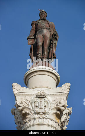 Spalte, Statue, König Pedro IV, Rossio Platz, Altstadt, Lissabon, Portugal, Wandregal, Statue, König Pedro IV, Rossio-Platz, Altstadt, Lissabon Stockfoto