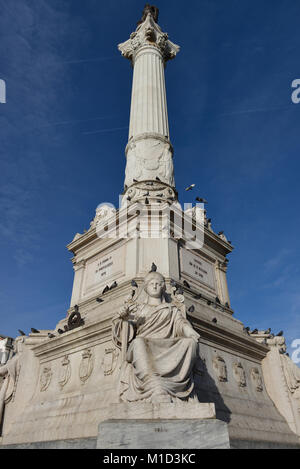 Spalte, Statue, König Pedro IV, Rossio Platz, Altstadt, Lissabon, Portugal, Wandregal, Statue, König Pedro IV, Rossio-Platz, Altstadt, Lissabon Stockfoto