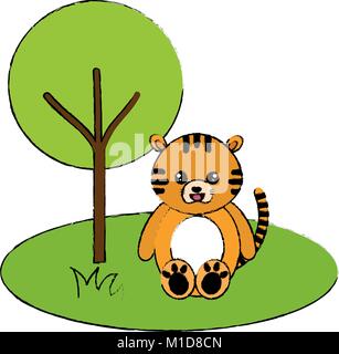 Süß und zart Tiger im Dschungel Charakter Vector Illustration Design Stock Vektor