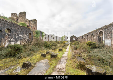 Die Basset Mines, Mineral Processing Schuppen, die einmal die Kornische Stempel für die Zerkleinerung und Trennung die Zinnerz untergebracht. Stockfoto