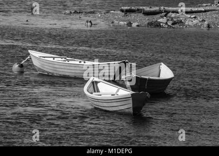 Drei skiffs günstig auf Teich Stockfoto