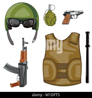 Ausrüstung und Waffen Militär Stock Vektor