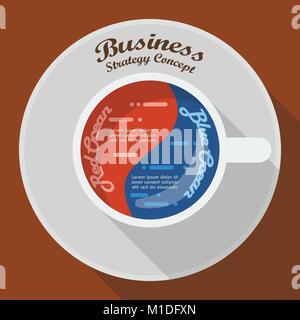 Red Ocean und Blue Ocean Strategie in der Tasse Kaffee Infografik. Vector Illustration Stock Vektor