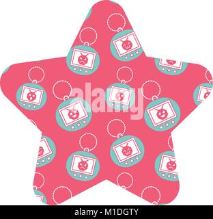 Label Form star Retro Vintage Spielzeug tamagotchi Vektor-illustration rosa Hintergrund Stock Vektor