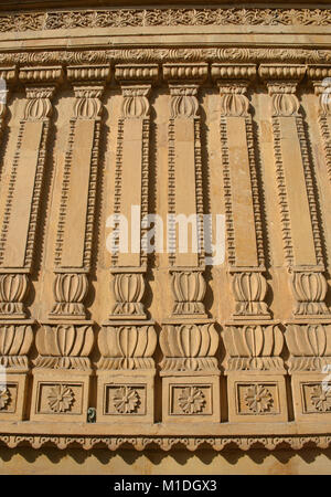 Hervorragende Detailgenauigkeit auf Bhandasar Jain Tempel, Bikaner, Rajasthan, Indien Stockfoto