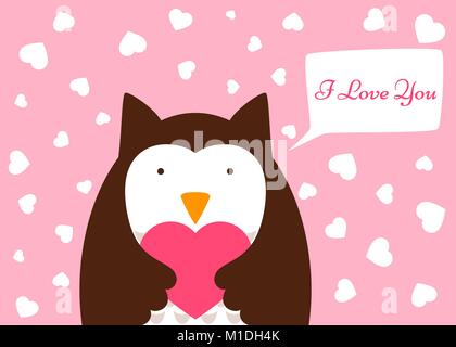 Cartoon Eule, Herz Abbildung. Valentinstag. Stock Vektor