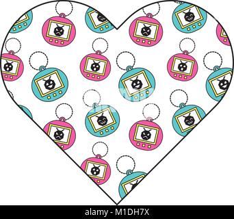 Muster Form Herz mit Spielzeug vintage tamagotchi Vector Illustration Stock Vektor
