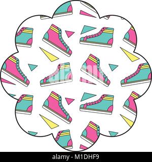 Blumenmuster Form Label mit klassischen sneakers Vector Illustration Stock Vektor