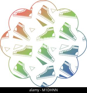Blumenmuster Form Label mit klassischen sneakers Vektor-illustration Farbverlauf Textur Stock Vektor