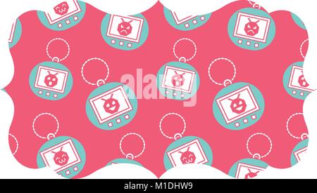 Aufkleber retro Spielzeug tamagotchi elektronische Vektor-illustration rosa Hintergrund Stock Vektor