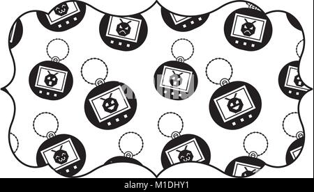 Aufkleber retro Spielzeug tamagotchi elektronische Vektor-illustration schwarzes Bild Design Stock Vektor