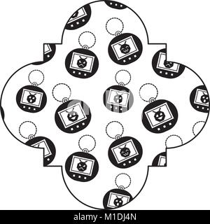 Label Vintage Retro tamagotchi Spiel elektronische Vektor-illustration schwarzes Bild Stock Vektor