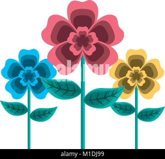 Dekoration drei Stammzellen Blütenblatt Blüte Blatt botanischen Vector Illustration Stock Vektor