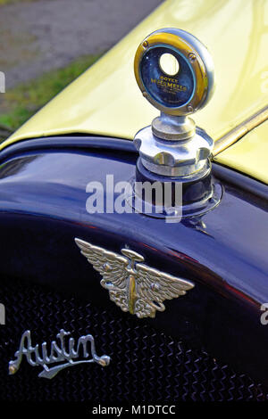 Austin 7 Oldtimer Detail der Kühler thermometer Kappe in Shildon Railway Museum Stockfoto