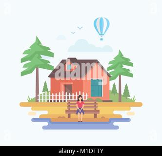 Haus im Dorf - moderne Wohnung design Vector Illustration Stock Vektor
