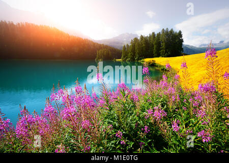 Super sonnigen Tag am See Champferersee Stockfoto