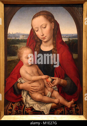 Jungfrau mit dem Kind. Gemalt von Hans Memling (1430-1494). Öl auf Leinwand. Lackiert (1480-1490). Museu de Arte Antiga. Lissabon. Stockfoto