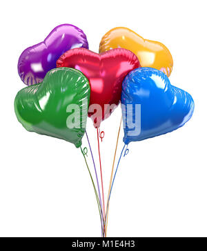 Herz Luftballons isoliert. bunte Luftballons auf weißem Hintergrund. Valentinstag. 3D-gerenderte Stockfoto