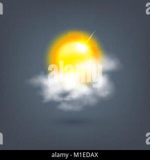 Wetter Symbol Sonne in den Wolken auf einem dunklen Hintergrund Stock Vektor