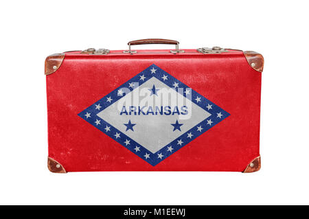 Vintage Koffer mit United States Arkansas Flagge Stockfoto