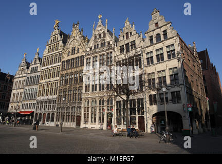 Gildenhalle auf, Antwerpen, Belgien Grote Markt oder Hauptplatz oder großen Marktplatz. Guild Houses Stockfoto