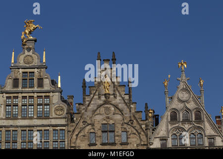 Gildenhalle auf, Antwerpen, Belgien Grote Markt oder Hauptplatz oder großen Marktplatz. Guild Houses Stockfoto