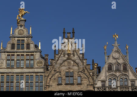 Gildenhalle auf, Antwerpen, Belgien Grote Markt oder Hauptplatz oder großen Marktplatz. Guild Houses Stockfoto