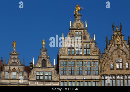 Gildenhalle auf, Antwerpen, Belgien Grote Markt oder Hauptplatz oder großen Marktplatz. Guild Houses Stockfoto