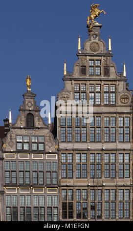 Gildenhalle auf, Antwerpen, Belgien Grote Markt oder Hauptplatz oder großen Marktplatz. Guild Houses Stockfoto