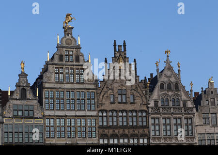 Gildenhalle auf, Antwerpen, Belgien Grote Markt oder Hauptplatz oder großen Marktplatz. Guild Houses Stockfoto