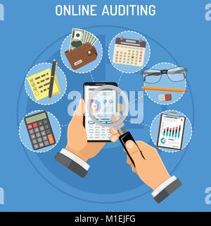 Online Wirtschaftsprüfung, Steuer, Buchhaltung Konzept Stock Vektor