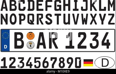 Deutschland auto Platte, Buchstaben, Zahlen und Symbole Stock Vektor