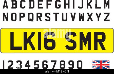 United Kingdom auto Platte, Buchstaben, Zahlen und Symbole Stock Vektor